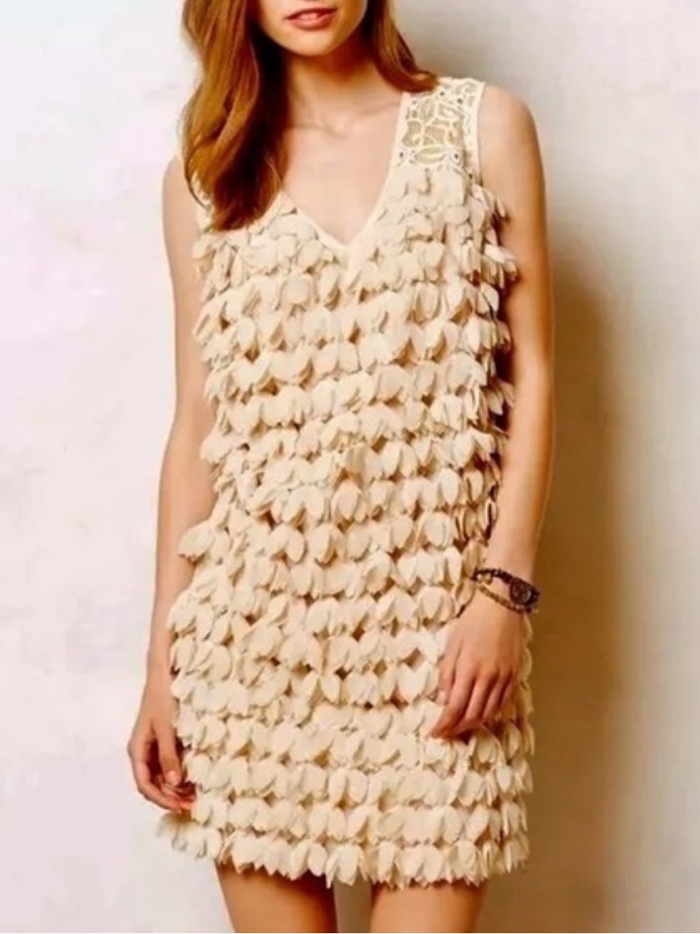 Anthropologie Champagne & Strawberry Petal Pop Shift Size 4